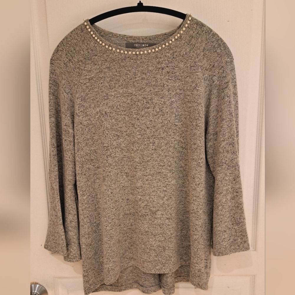 Coin 1804 Gray Sweater with Pearl Details